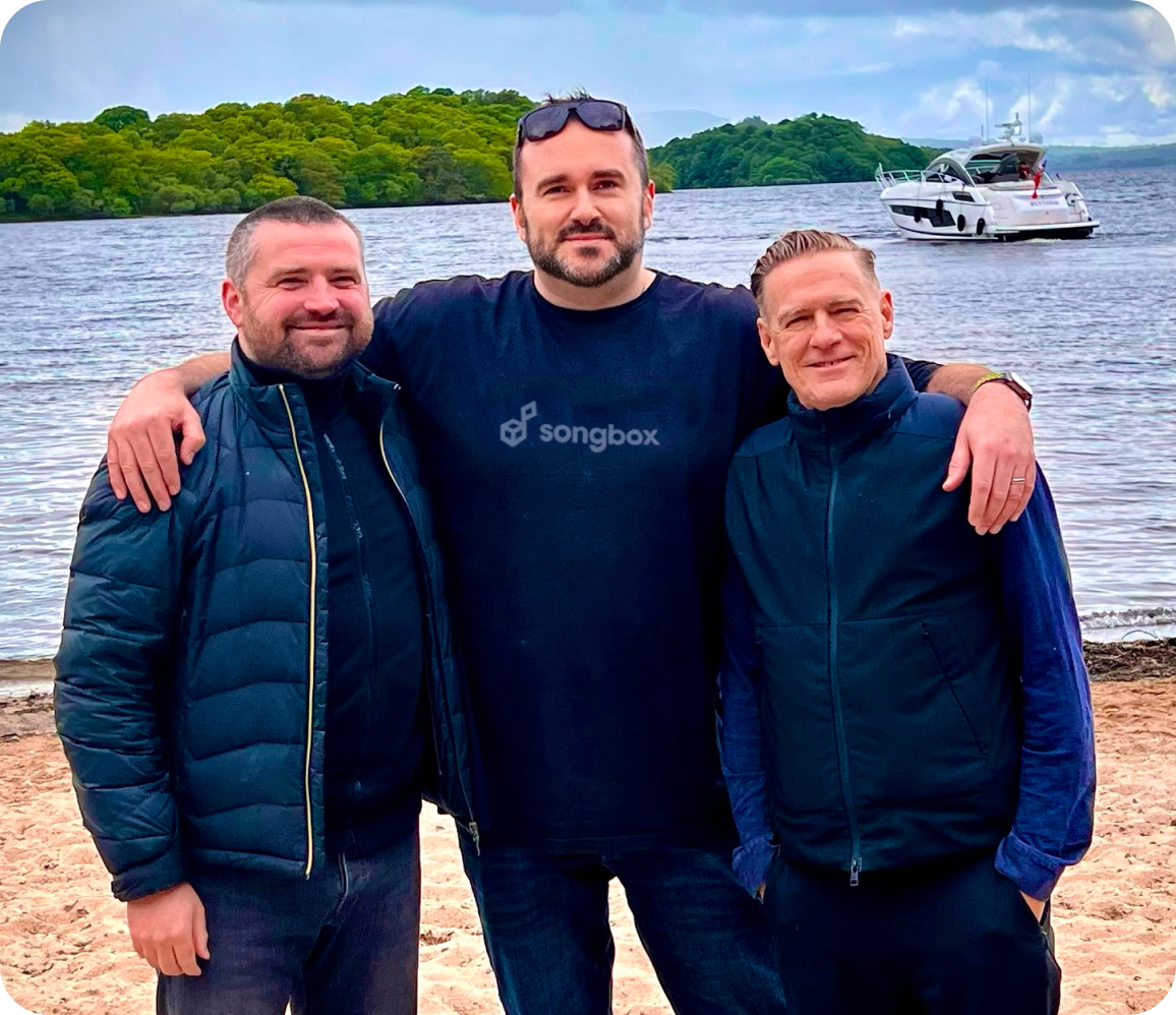 Songbox founders Ciarán O'Toole, Michael Coll and Bryan Adams together
